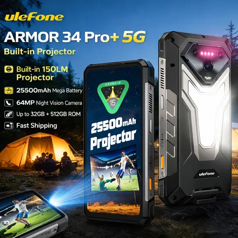 Ulefone Armor 34 Pro+ 5G Rugged Smartphone IP69K 16GB+512GB 25500mAh Projector 64MP Night Vision 6.95'' FHD+ 120Hz NFC Android