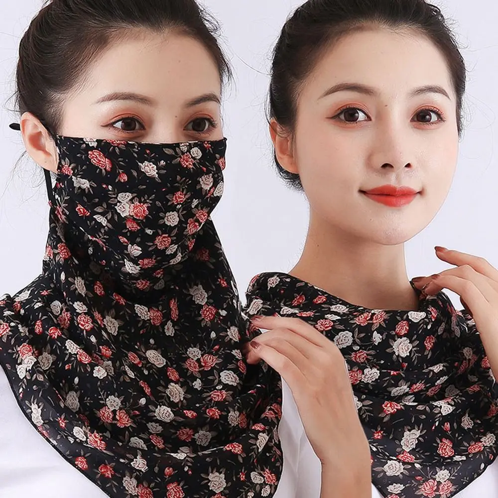 Breathable Chiffon Printing Hunting Cycling Bandana Sport Half Face Cover Mask Running Hiking Triangle Neck Sunscreen Scarf