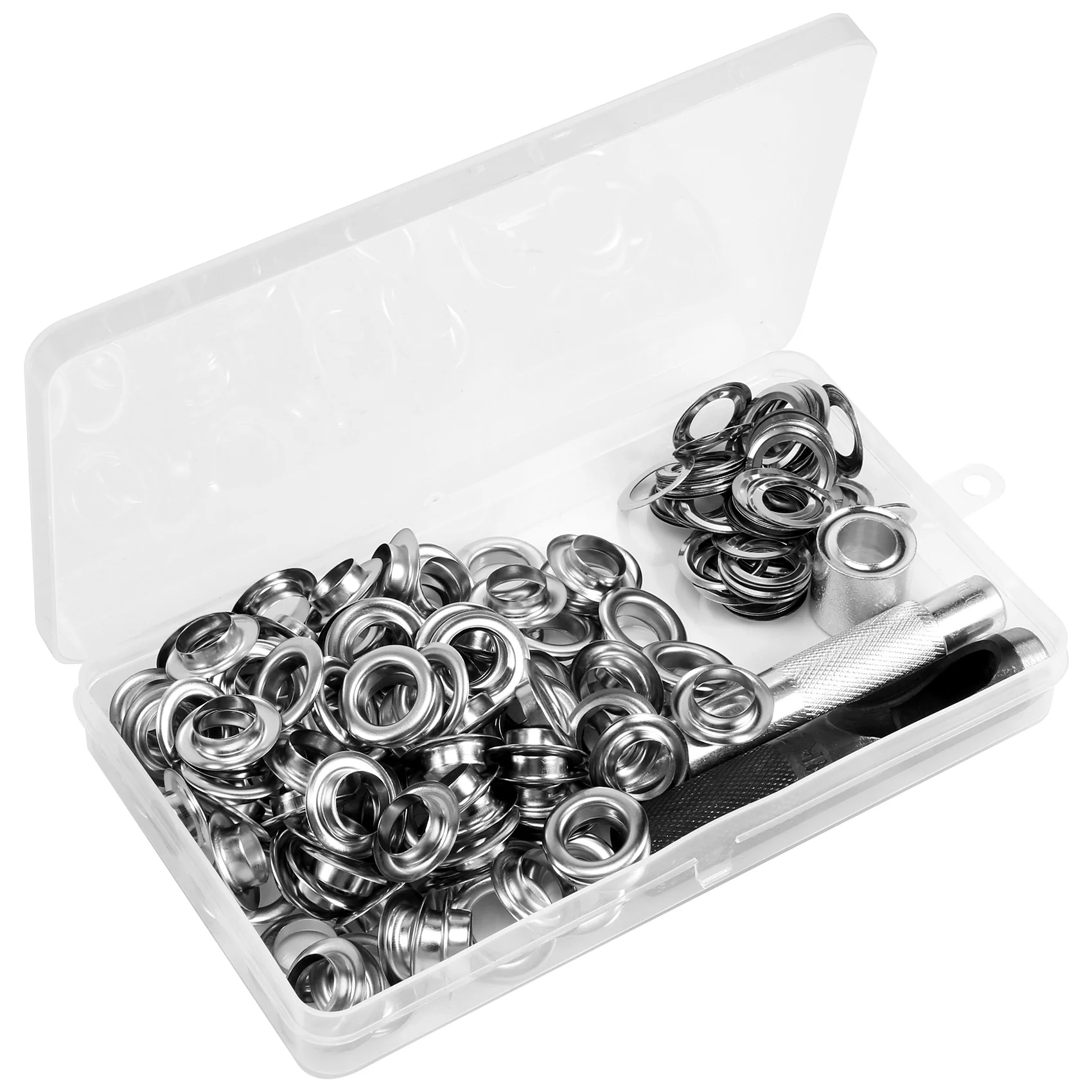 120 Sets Grommet Eyelets Tool Kit, Grommet Kit 1/2 Inch Eyelets with Tools and Storage Box Silver
