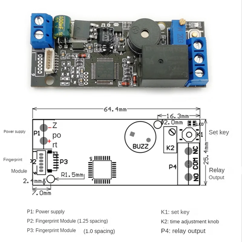 Y45A-K202 DC12V 低消費電力回転式リレーボタン指紋制御ボード指紋アクセス制御システム用