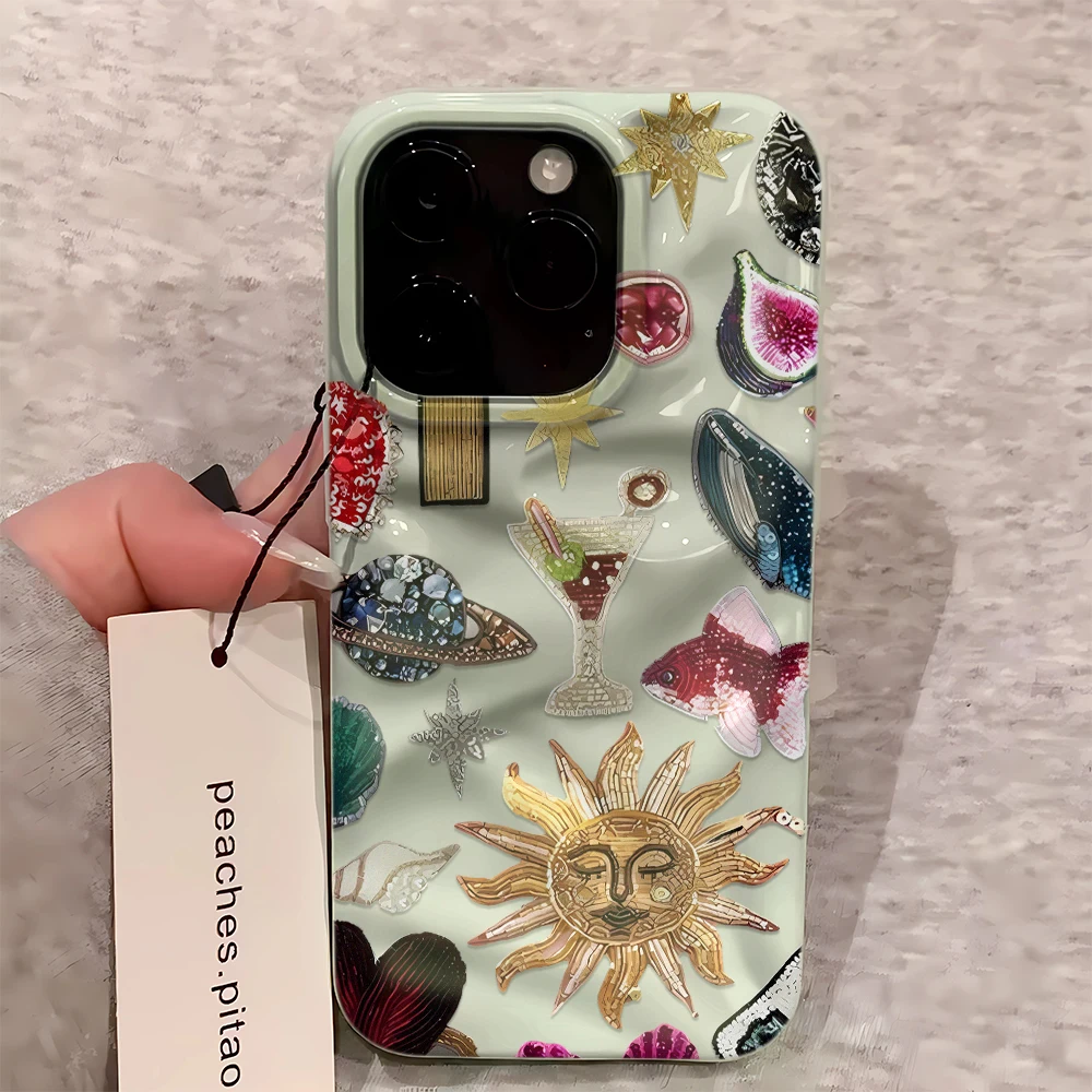 Gourde Colorful Sun Face Phone Case for Iphone 17 Air 16 15 14 12 13 11 Pro Max Plus Planet Star Patterns Soft Silicone Cover