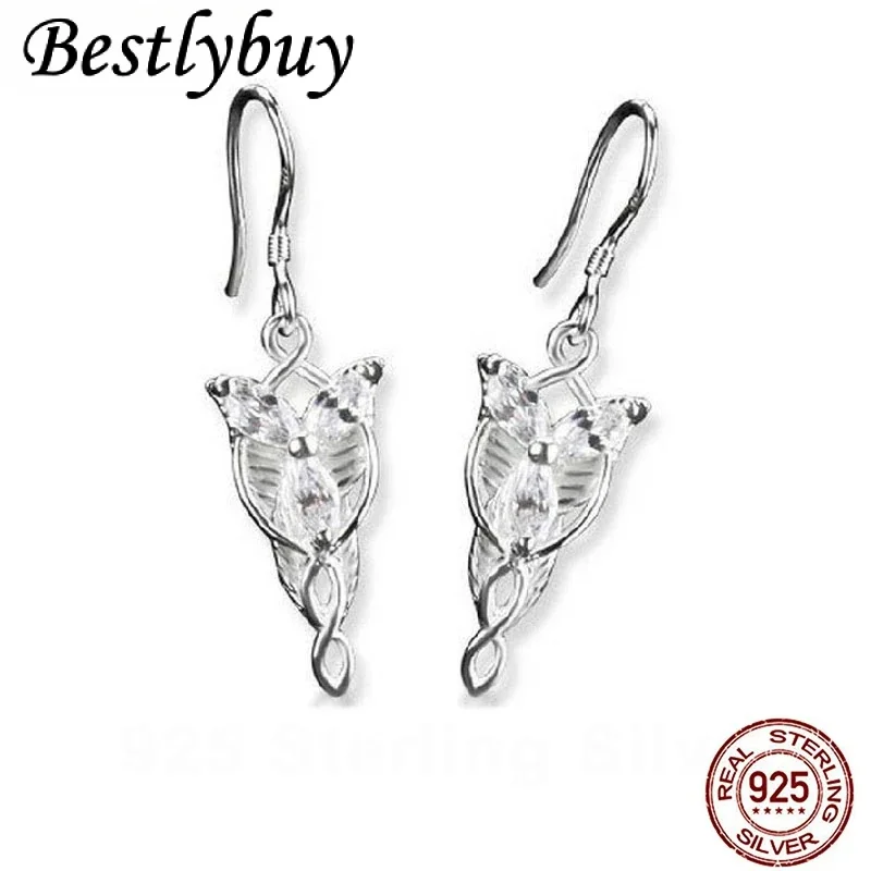 Arwen Evenstar Drop S925 Sterling Silver Earrings Women Elfstone Elessar Aragorn Galadriel Elves Princess Crystal Movie Jewelry