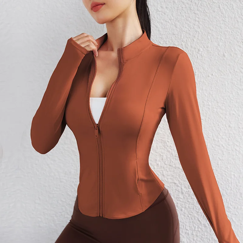 المرأة الوقوف طوق البريدي سترة اليوغا طويلة الأكمام الدراجات سترة سريعة الجافة تجريب الجري أعلى الخريف الشتاء الصالة الرياضية معطف مثير