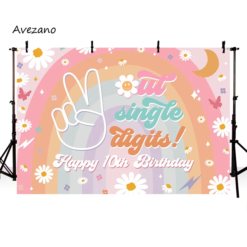 Avezano-Fondo para fotografía Retro Hippie, Arco Iris, Margarita, flor, niña, fiesta de cumpleaños, decoración de estudio fotográfico