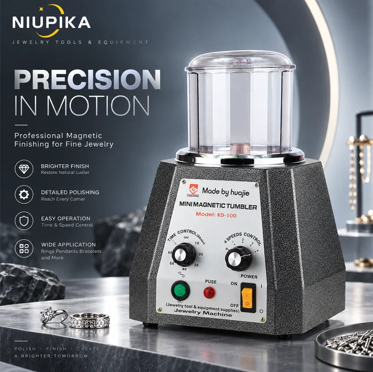 NIUPIKA Magnetic Tumbler Jewelry Polishing Machine Mini Magnetic Polisher Finishing Tool Deburring Machine For Rings Chains 400G