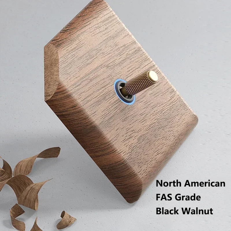 Retro Toggle Switch Wall Light Switch 1-4 Gang Real Wood Walnut Panel Antique Brass Knob with Blue LED Light 110-250V
