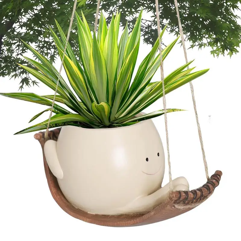 Planter Pot Swing Resin Head Planters Hangable With Smile Face Decorative Succulents Plants Pot Creative Pot Home & Garden Decor