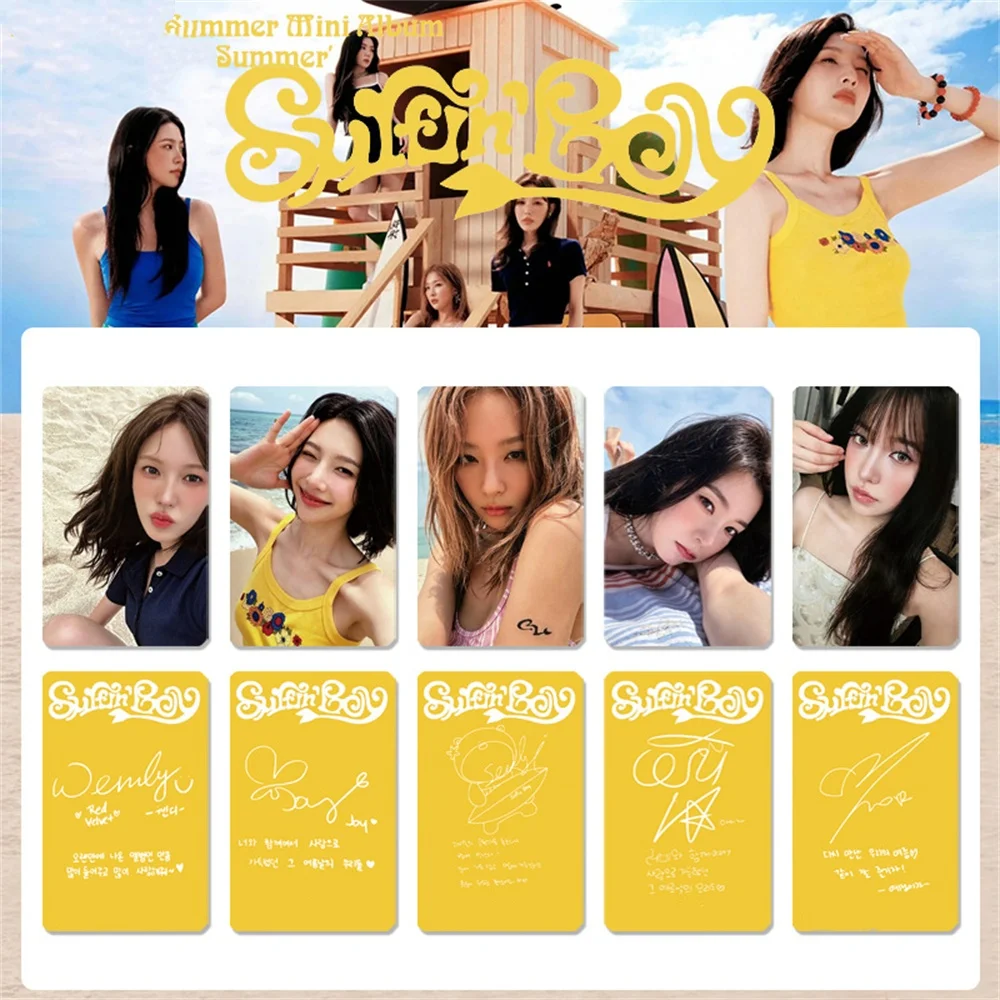 5Pcs/Set Girls Group New Album Summer HD Cosplay Photocards Irene Seulgi Wendy Joy Yeri Double Sides Glossy LOMO Cards Fans Gift
