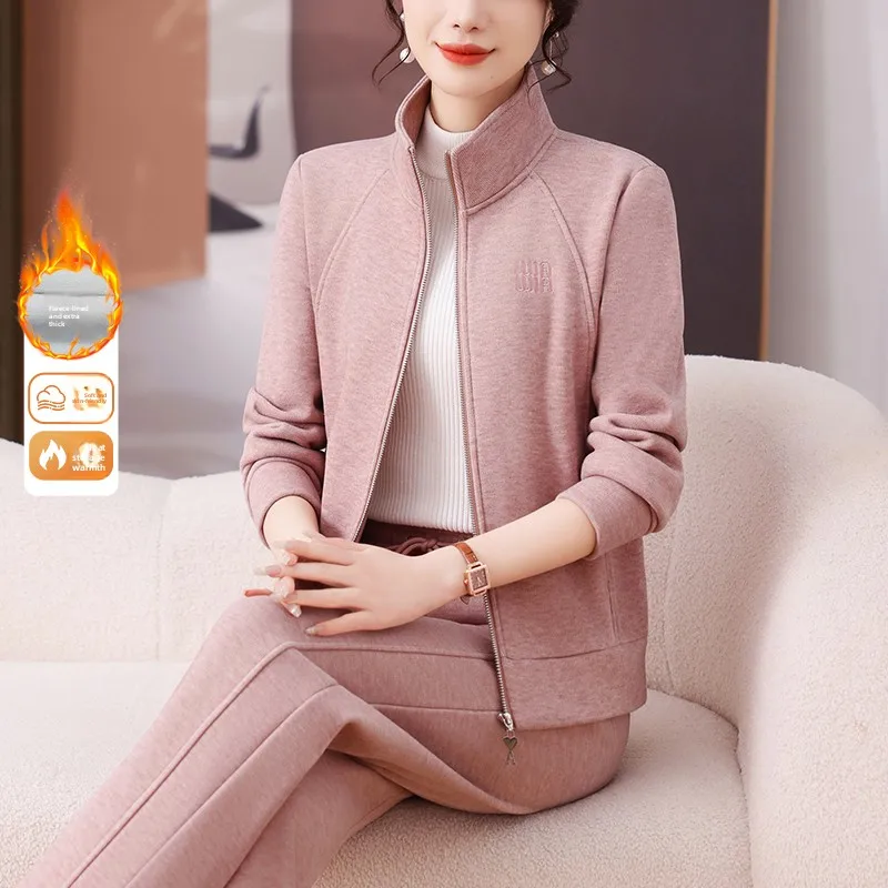 

Утепленный флисовый спортивный костюм для женщин: теплый и уютный осенне-зимний комплект для женщин среднего и старшего возраста, домашняя мода