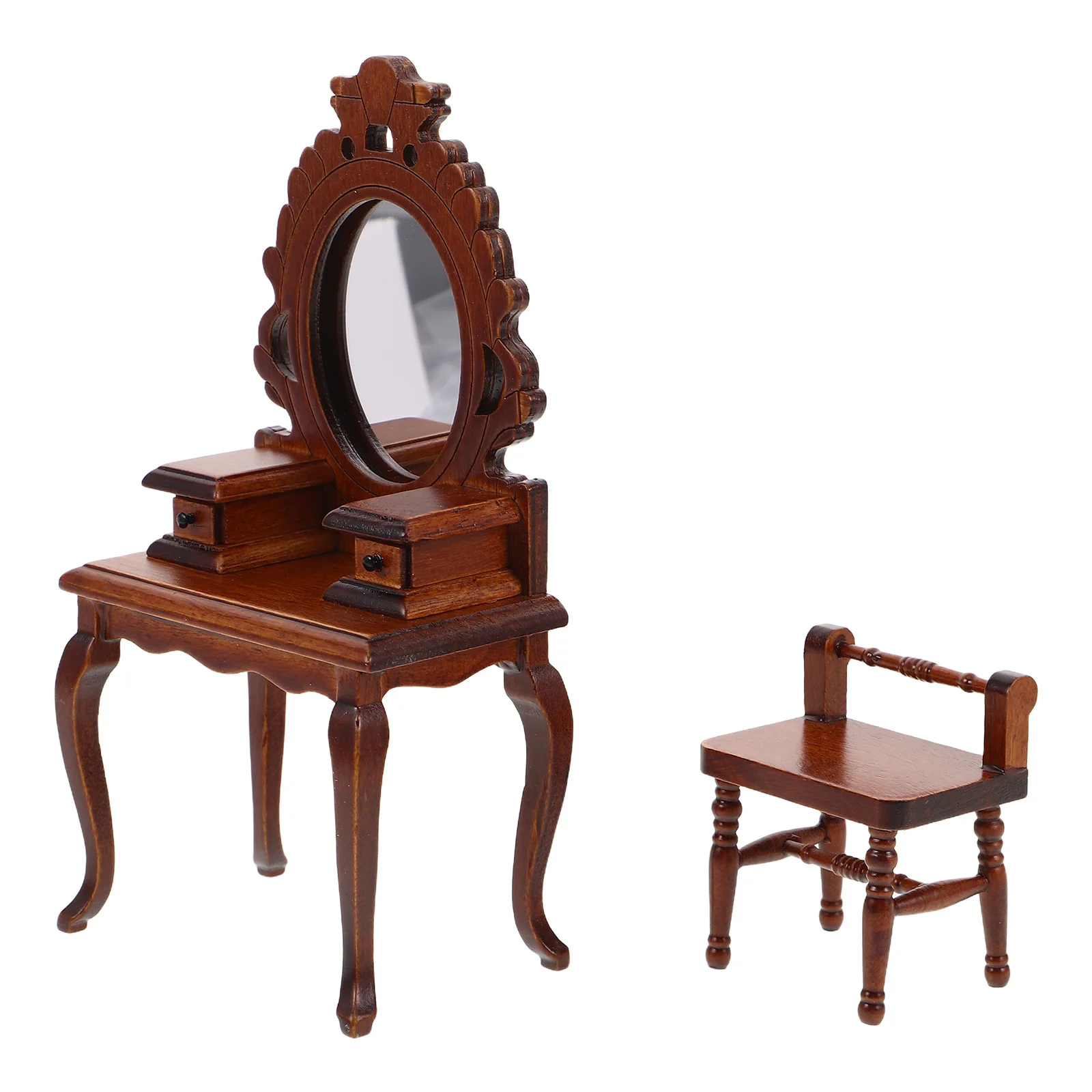 1:12 خمر طاولة الغرور الخشبية مرآة البراز مجموعة مصغرة دمية أثاث غرفة نوم الإبداعية لعب الأدوار دمية خزانة