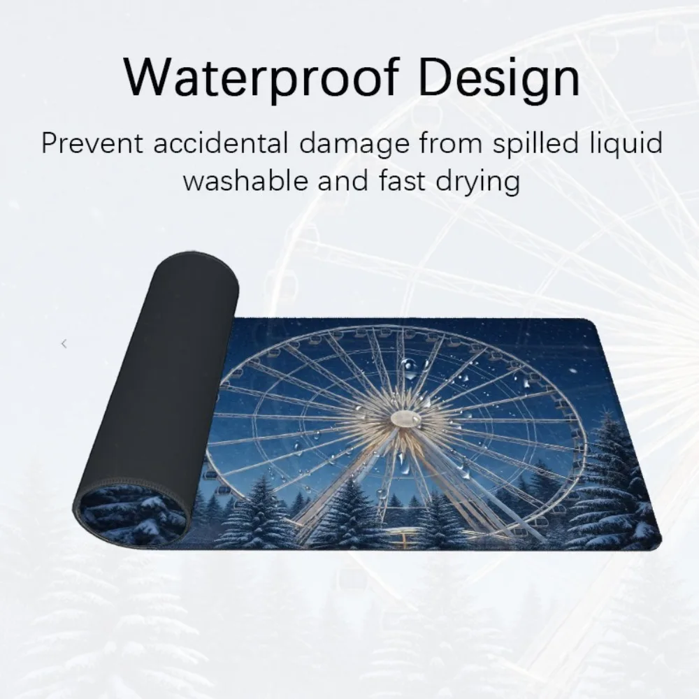 Snowy Night Ferris Wheel Pattern Fun Mouse Pad, Cartoon Style Gaming Mouse Pad tapis de souris alfombrillas para escritorio