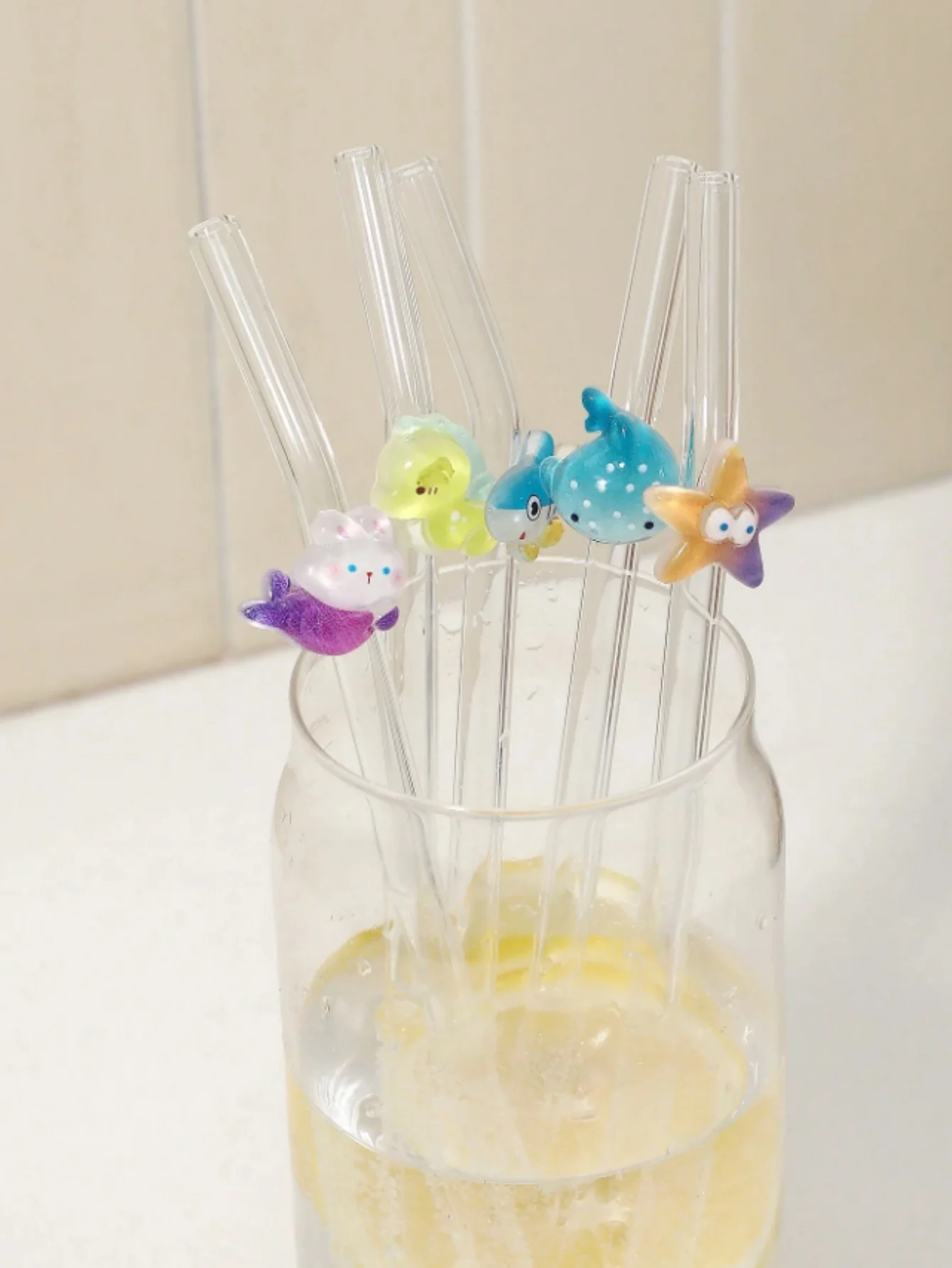 1/5PCS Marine Life Glass Straw Set, Fish/Starfish/Seahorse Designs. For Tea, Coffee & Cocktails. Perfect Cafes & Beach Parties