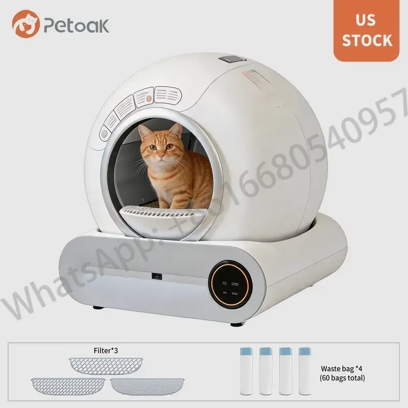 US Stock 65L Self Cleaning Cat Box, Extra Large with APP Smart Control, 3 Filters + 60 Waste Bags Included for Multi