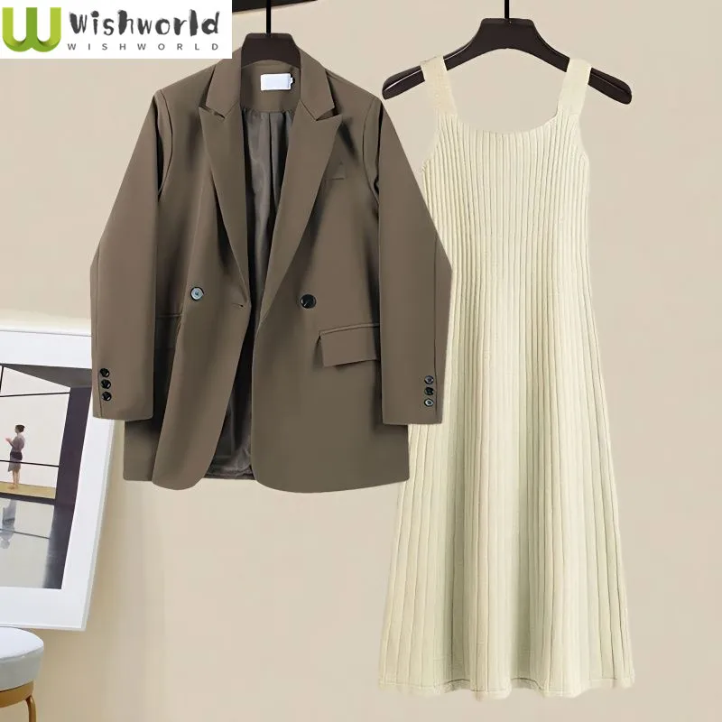 Autumn and Winter Fashion Suit Women's New Korean Version Wearing a High-end Suit Jacket Slimming Dress Two-piece Set