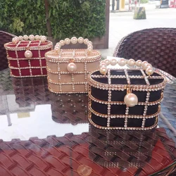 Sacs à main évidés pour femmes, panier de diamants, pocommuniste de soirée, sac à main de luxe pour dames, perle métallique perlée, sac à main de fête de mariage