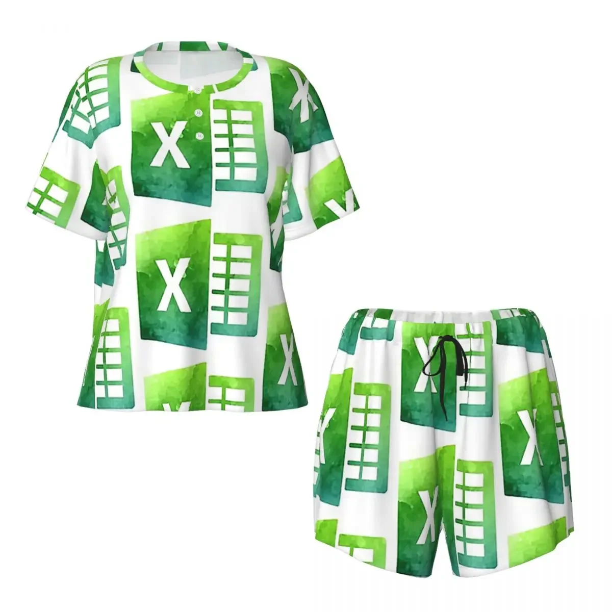 

Watercolor Excel Logo Round Neck Short Sleeves Nightdress for Sleeping Sleepshirts Women Loose Pajama Set Short Pants