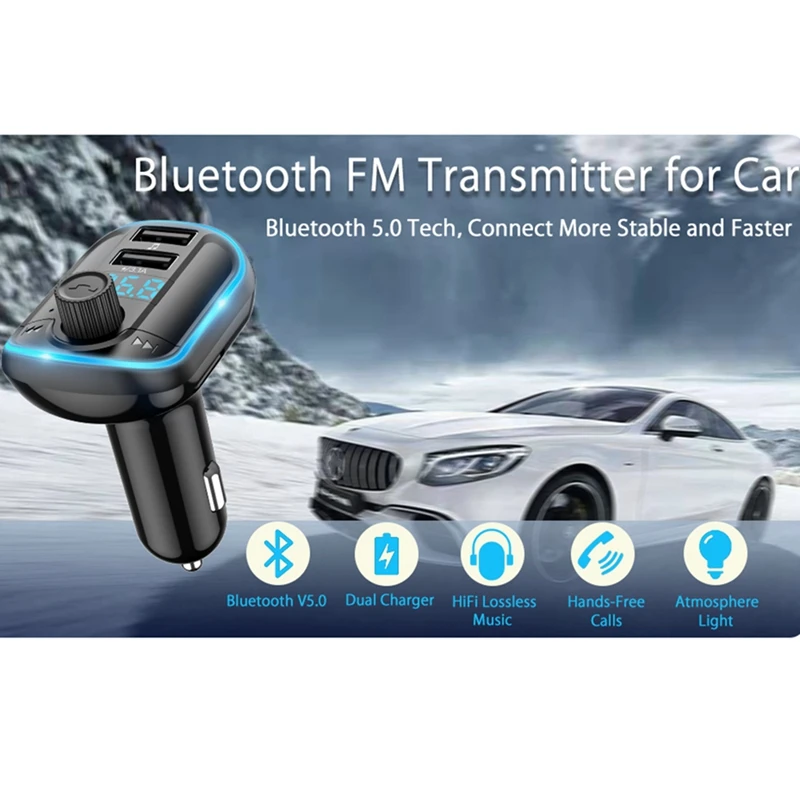 Car Bluetooth 5.0 FM Transmitter Car MP3 Player With LED Ambient Light Screen Radio Transmitter