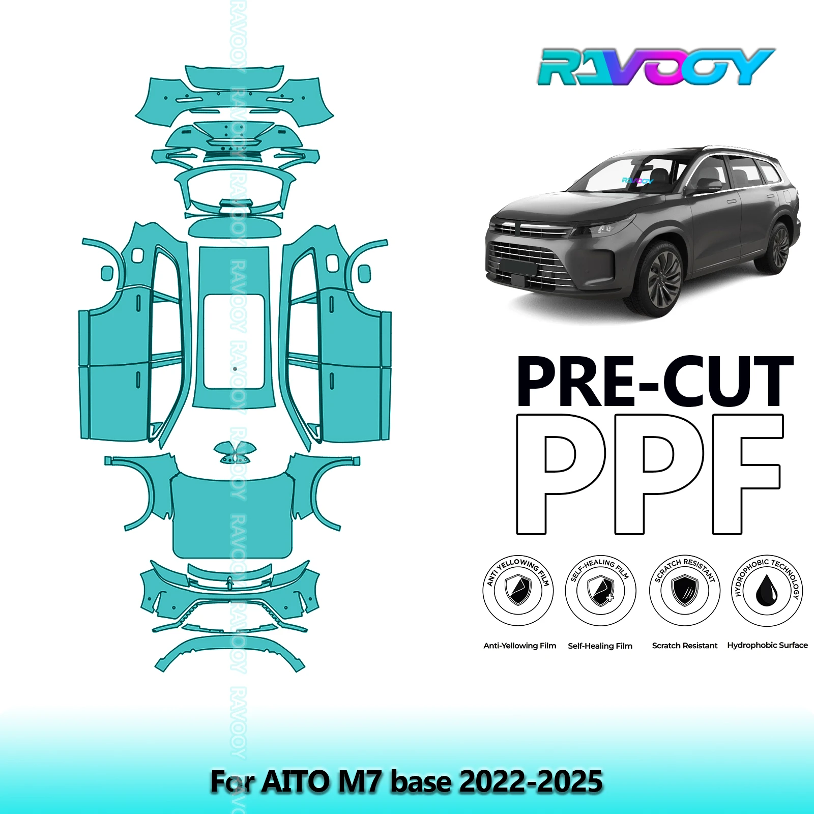 

Полный автомобильный прозрачный бюстгальтер, предварительно вырезанная защитная пленка для краски PPF для AITO M7, база 2022-2025