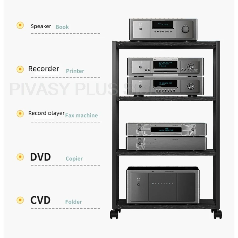 2-5 Tier Speaker Stand 360°Wheel Audio Rack Sturdy Metal Frame Amplifier Shelf 40x50cm Storage Bracket For Home Theater Radio DJ