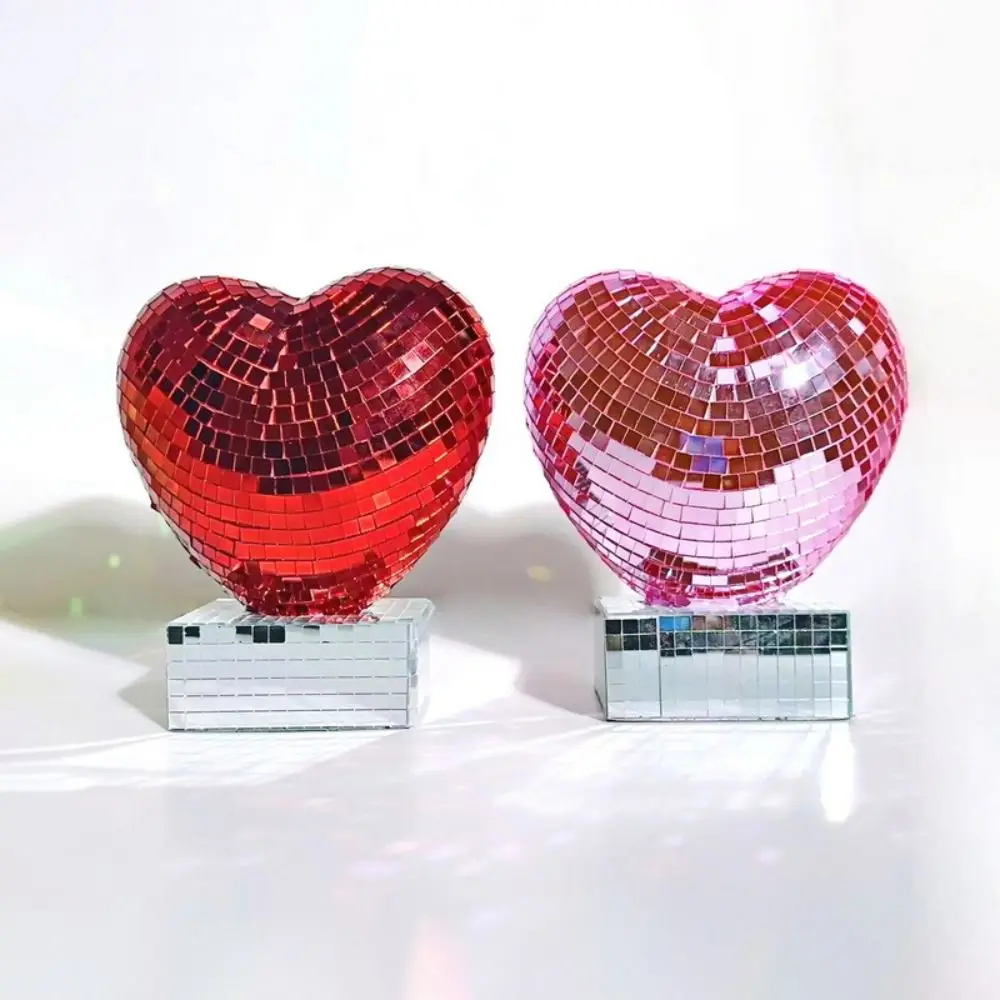 Reflective Heart Shape Disco Ball Decoration Romantic Red/Pink Color Mirror Surface Ornament Widely Use Shining