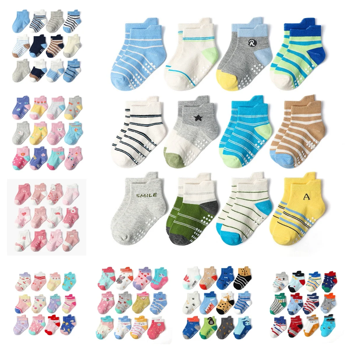 

Новинка 2025 года, детские носки в полоску с героями мультфильмов, противоскользящие дышащие носки для маленьких мальчиков и девочек, оптовая продажа, детские модные хлопковые носки