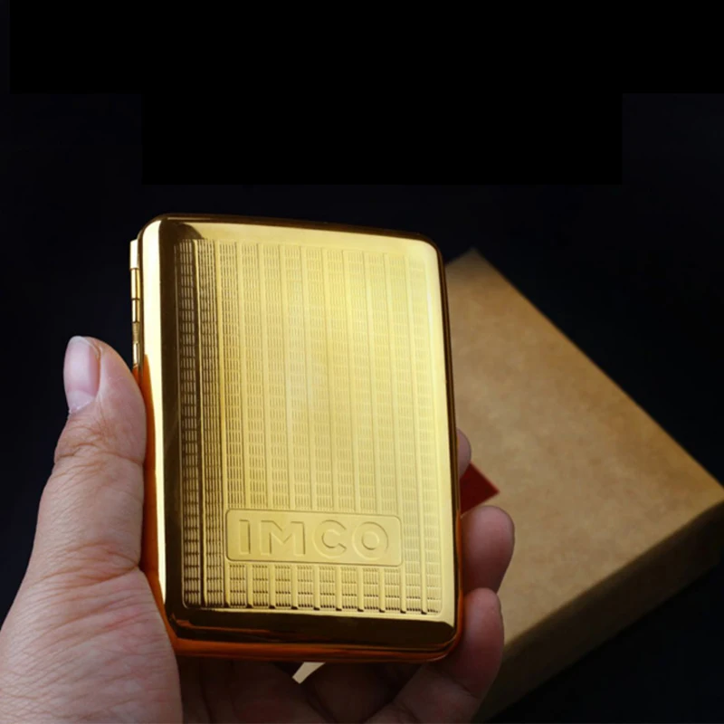 IMCO-Metal Brass Cigarette Case for Men Women Golden Color 16 Thick Cigarette Box Holder Genuine Gift