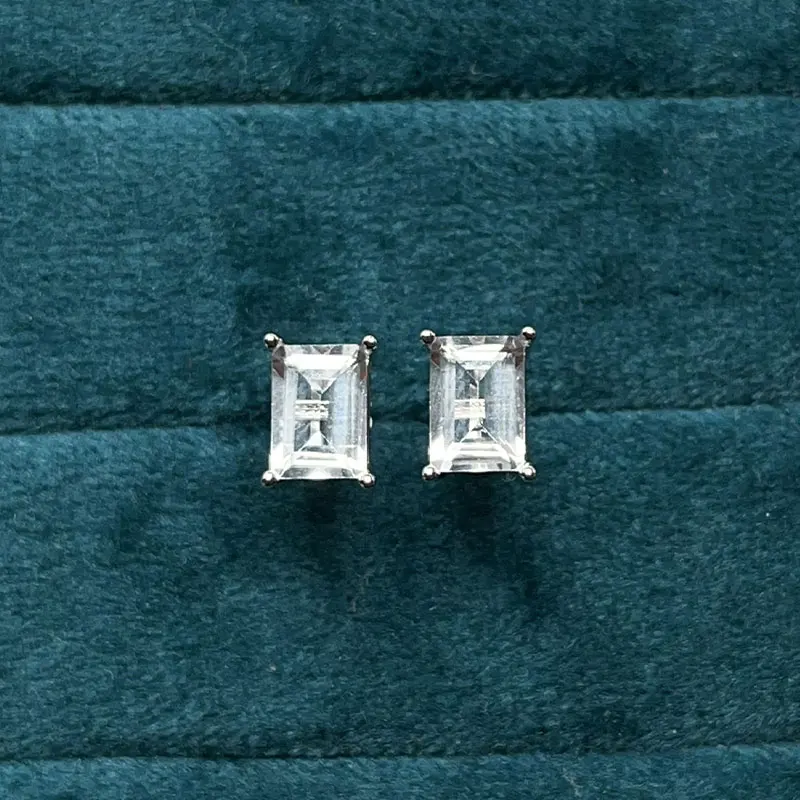 

Simple silver earrings classic design white blue topaz stud earrings 5mm*7mm natural topaz 925 silver jewelry for women