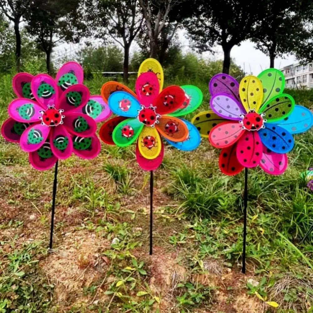 Multistyles Sparkly Insect Windmill Cartoon Colorful Rotating Wind Spinner Double Layered PVC Standing Lawn Flower