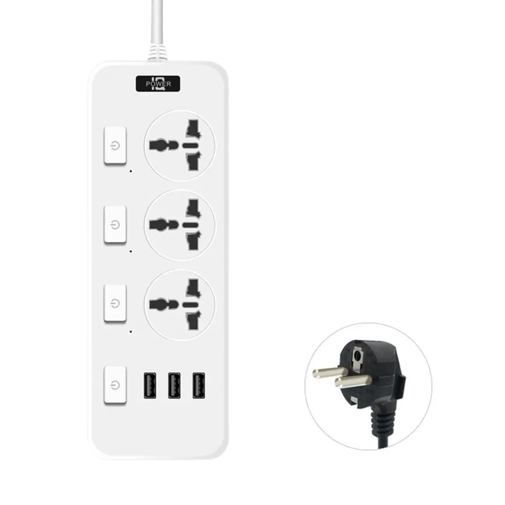 

Durable Universal Electric Plug Socket 2500W 3 USB Ports Power Strips 3 Outlet Individual Switch Flat Outlet Extender Cord Room