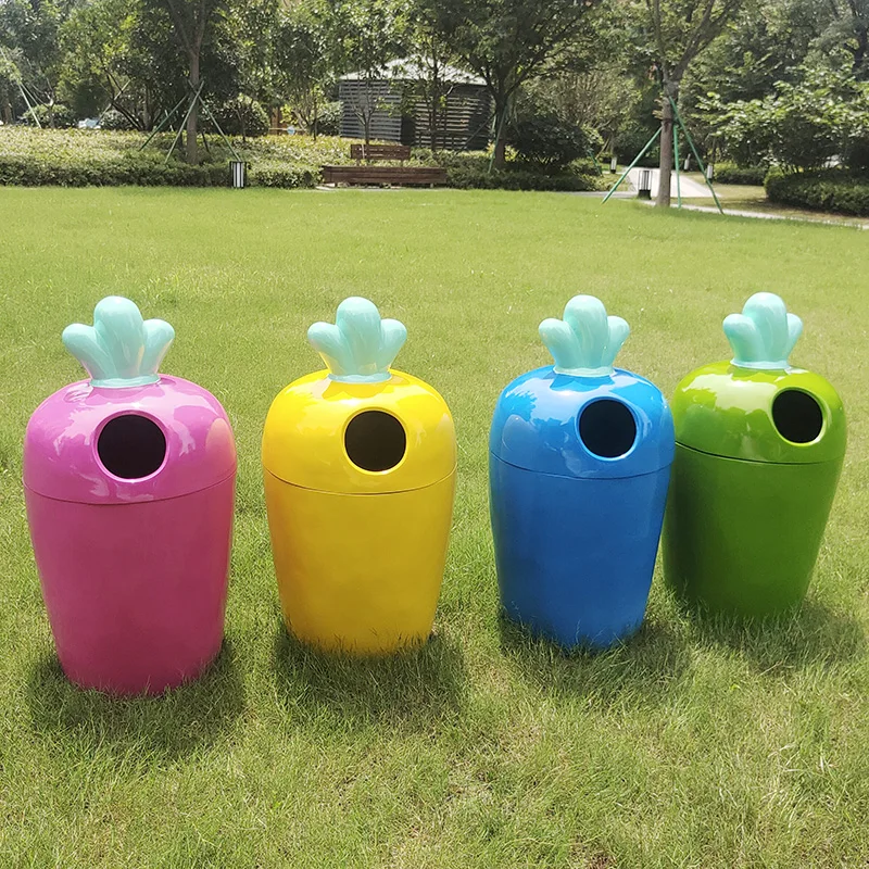 Kindergarten Cartoon Sorting Trash Bin Outdoor Campus Creative Plants Trash Can Outdoor Cute Radish Boxes