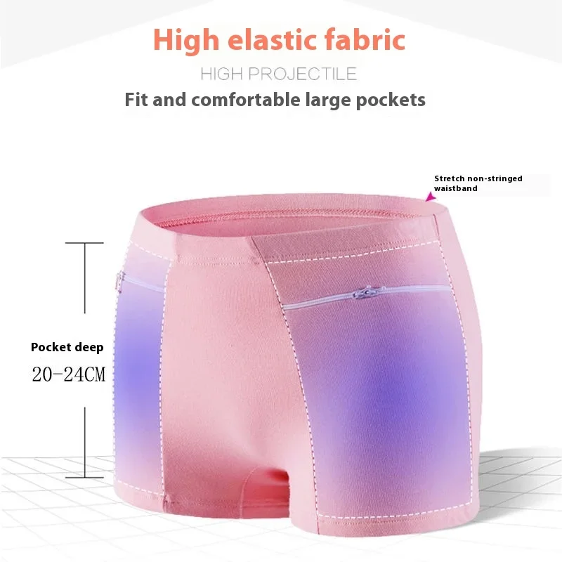 Panties with Zippers Pockets Women Anti-theft Phone Money Wallet Cotton Boxer Travel Safe Belly Shorts Body Shaper Short Pants