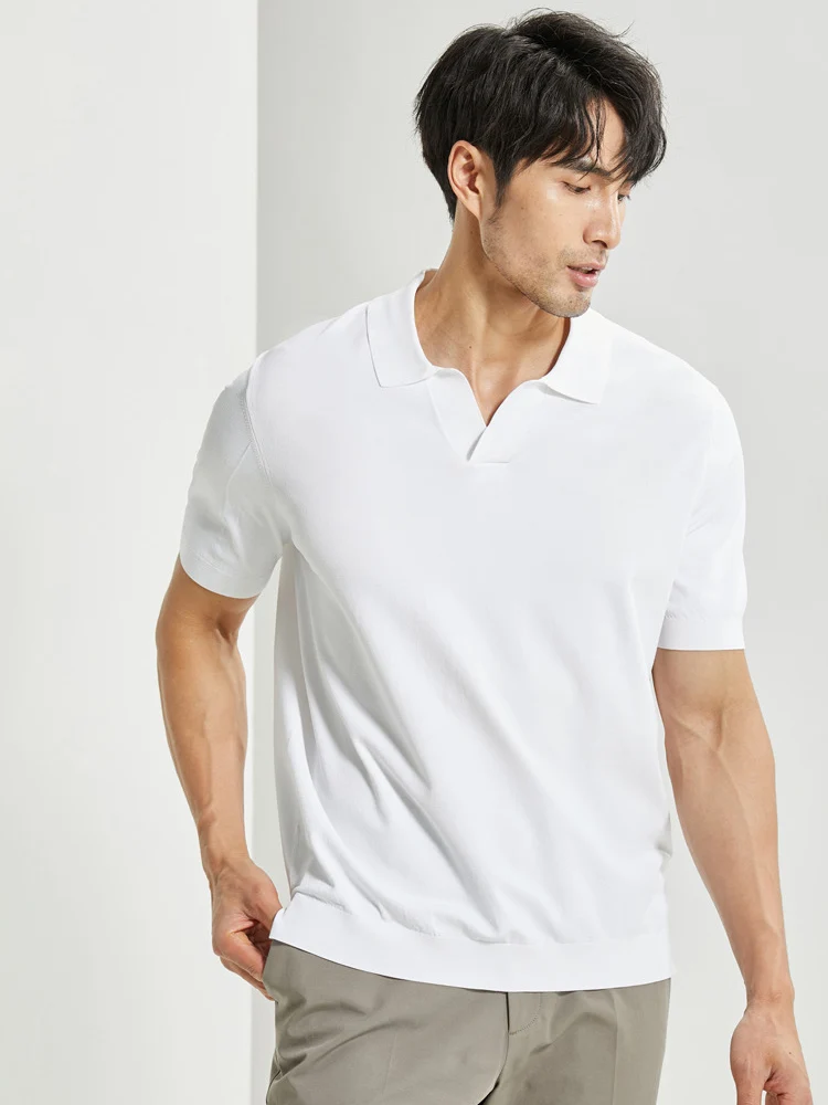 SuyaDream Men Polo Shirt Lyocell Short Sleeved Chic Knitted T Shirts Smart Casual 2023 New Spring Summer Pullovers White Navy