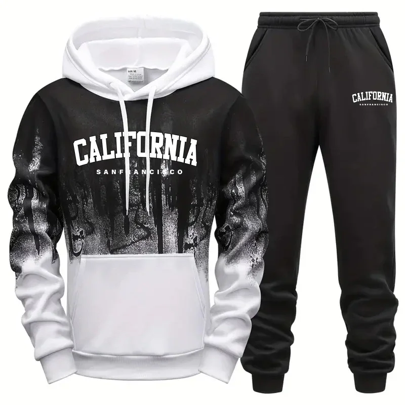 

2025 Mens Tracksuit Printing Splash-ink Hooded Sweatshirts Casual Sports Jogging Mens Clothing Street Single Piece Tops Pants
