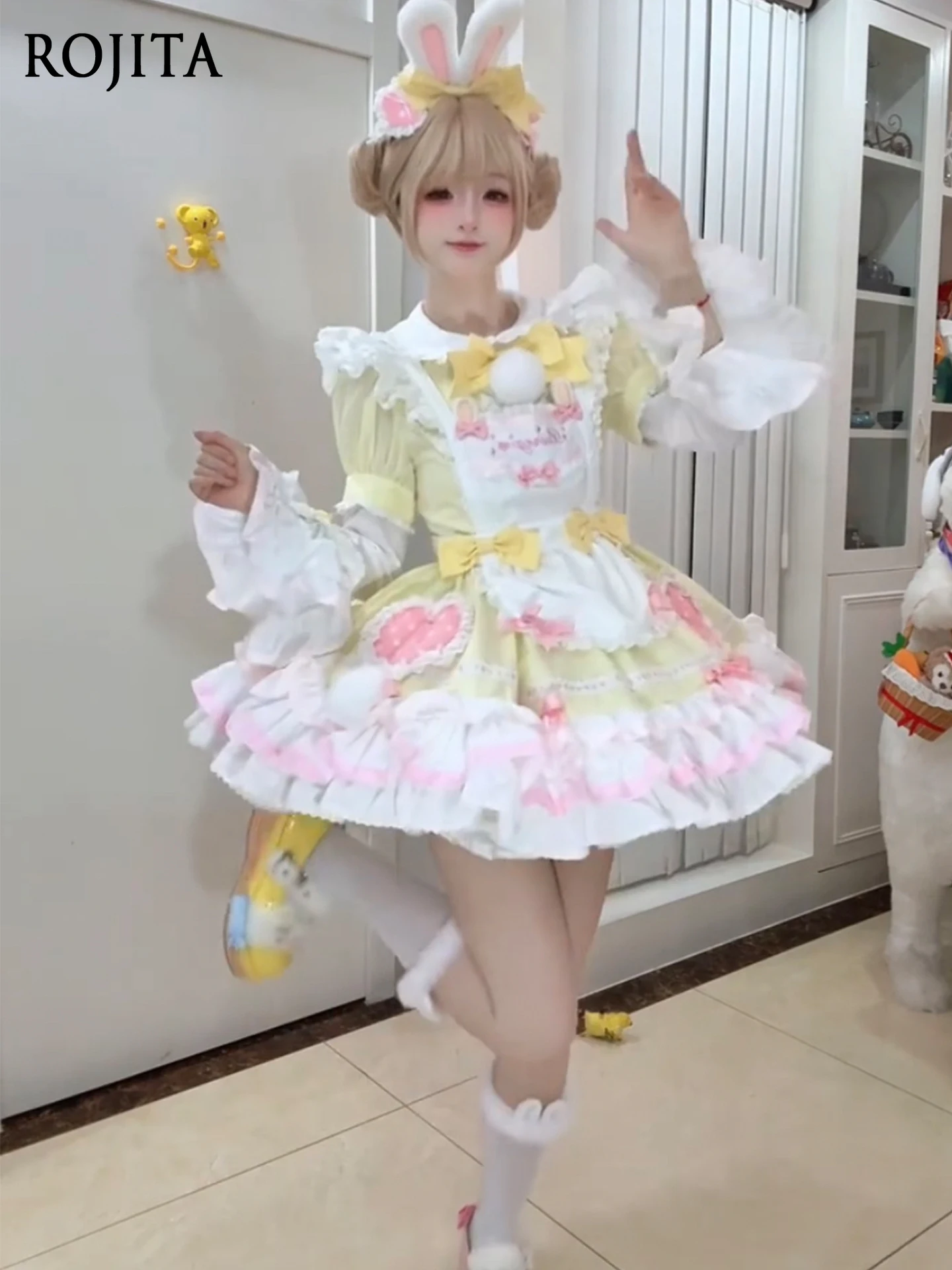 

Y2k Dress Sweet Cute Soft Adorable Lolita Dress for Women 2025 Summer New Doll Feel Maid Yellow Pink Lolita Dress + Apron