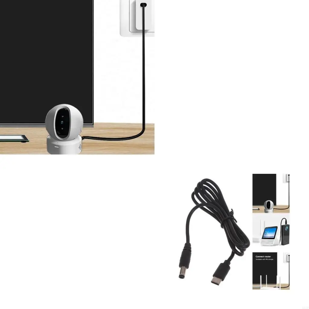 462E Portable Power Cord Male to Male Connector Line Type-C to DC5521 for Home Office