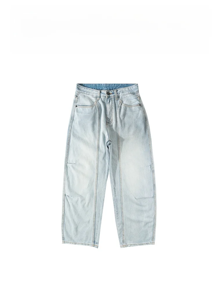 

BAIRBAOLIY Men's High-End Lyocell Light Blue Jeans Loose Splicing Soft Pants Faionable Urban Straight Leg Trousers