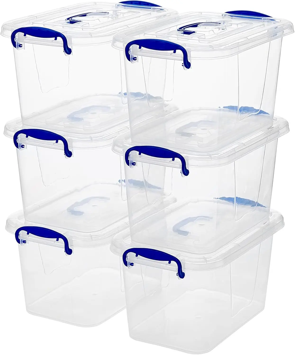 

6-Pack Clear Plastic Storage Bin with Lids, Stackable Organizer Box with Latching Handle, 6.5L/7quart