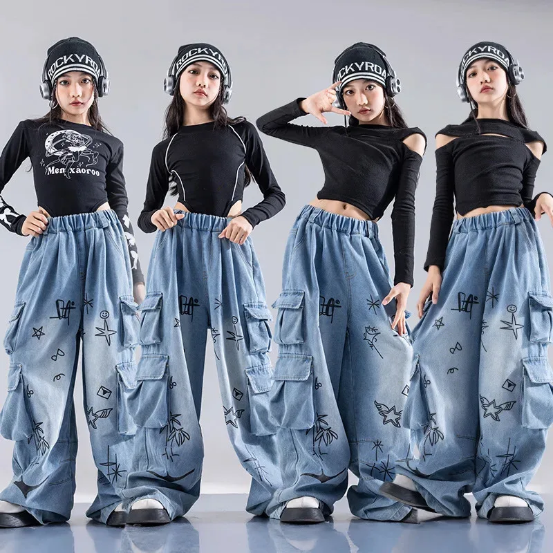 

Jazz Dance Costume Long Sleeve Jumpsuit Jeans Suit Fashion Clothes For Girl Hip-hop Stage Outfit Catwalk Show Clothing