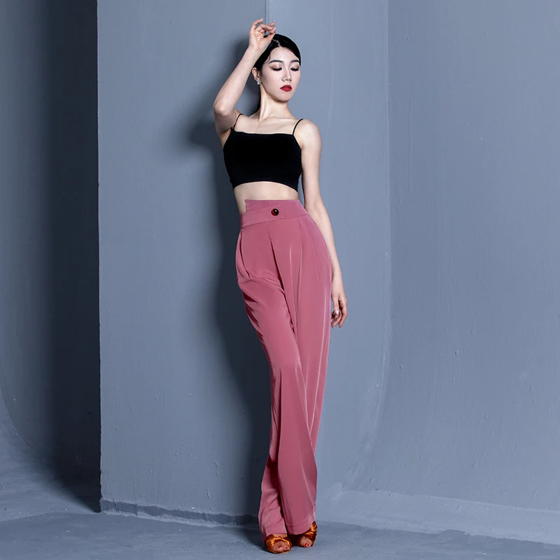 2023 New Latin Dance Pants For Women Black Pink Chacha Samba Tango Trousers Ballroom Dancing Pants Latin Practice Wear DN15451