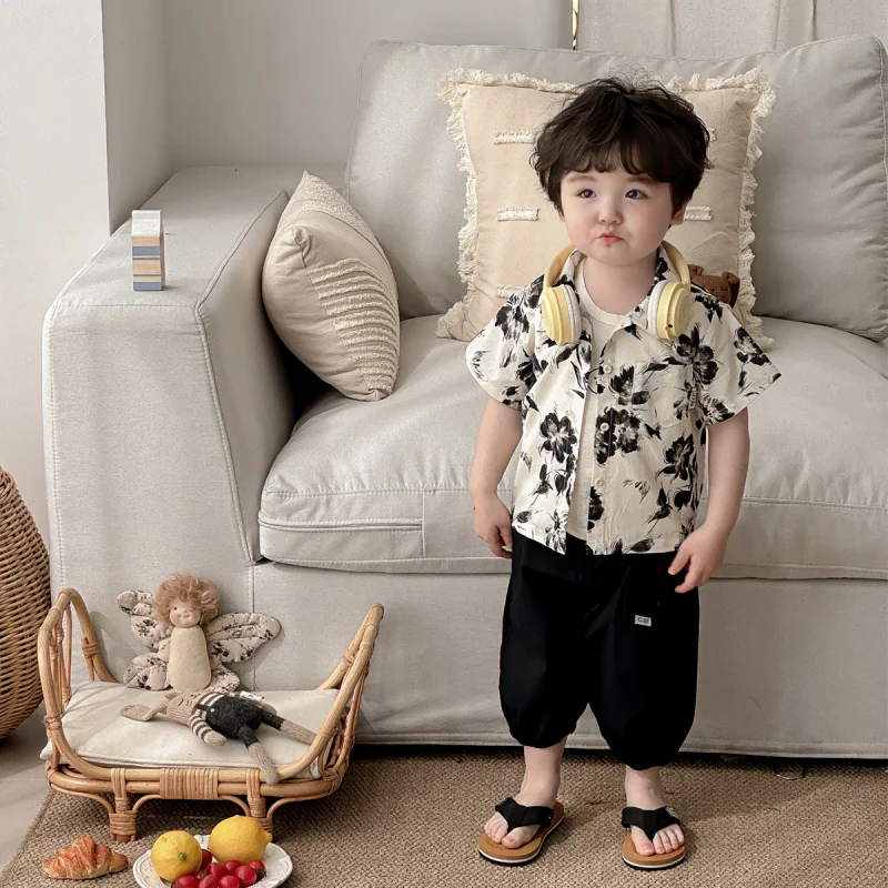 

New summer outfit for boys: vest, cargo pants, shirt, jacket three-piece set, stylish summer suit for baby boys