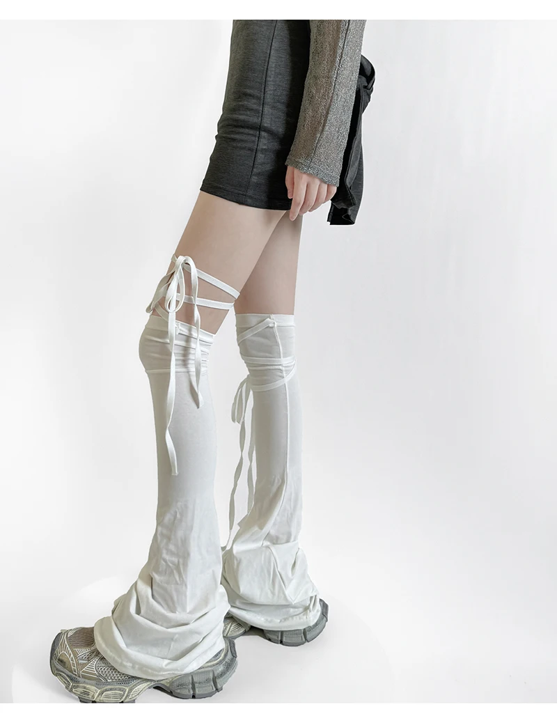 Y2K Damen-Beinlinge, vier Jahreszeiten, Fußabdeckung, langer Strumpf, JK Mädchen, einfarbig, über dem Knie, zum Binden, oberschenkelhohe Fußsocken – Detail 10