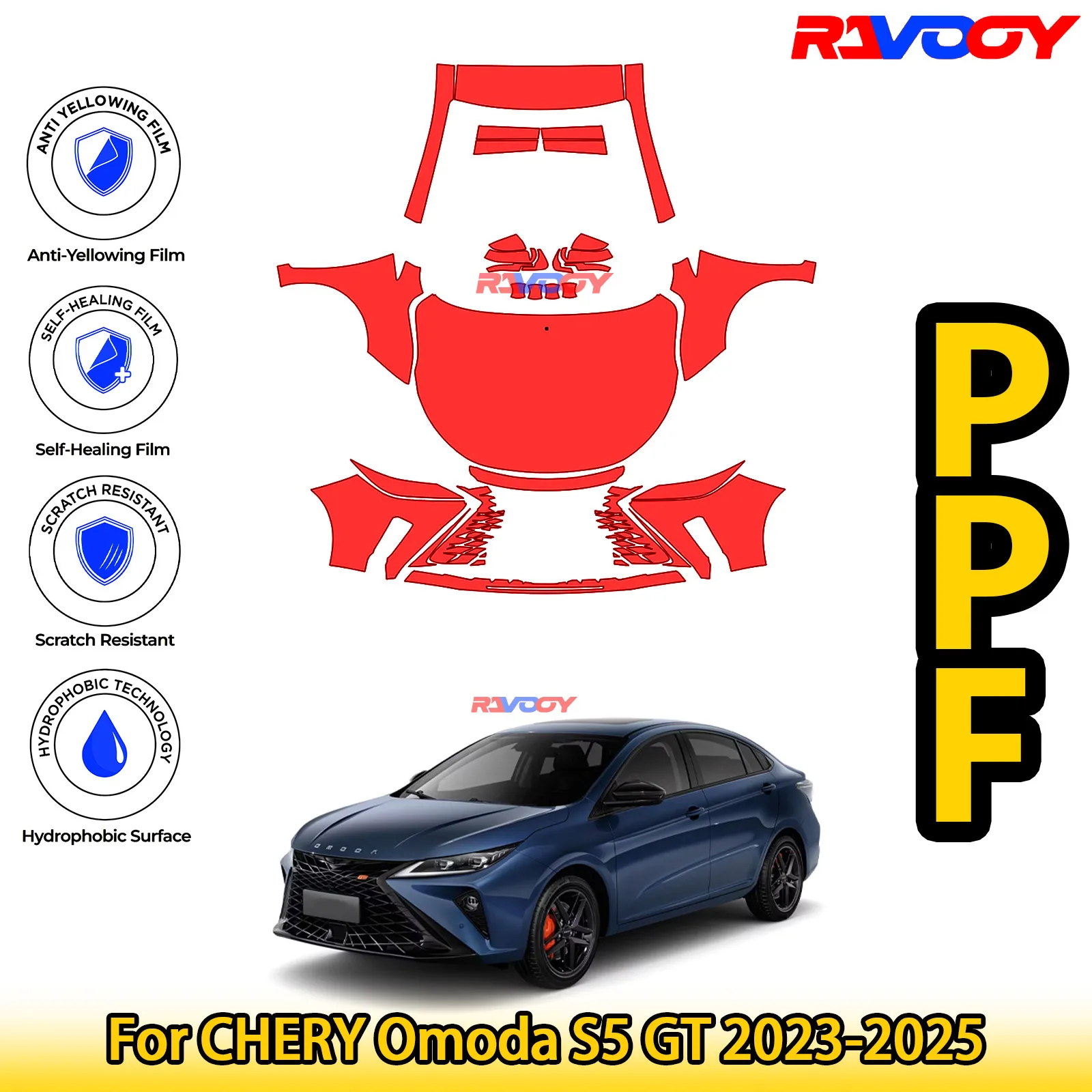 

Для CHERY Omoda S5 GT 2023-2025 глянцевая матовая черная предварительно вырезанная передняя PPF комплект защитная пленка для краски
