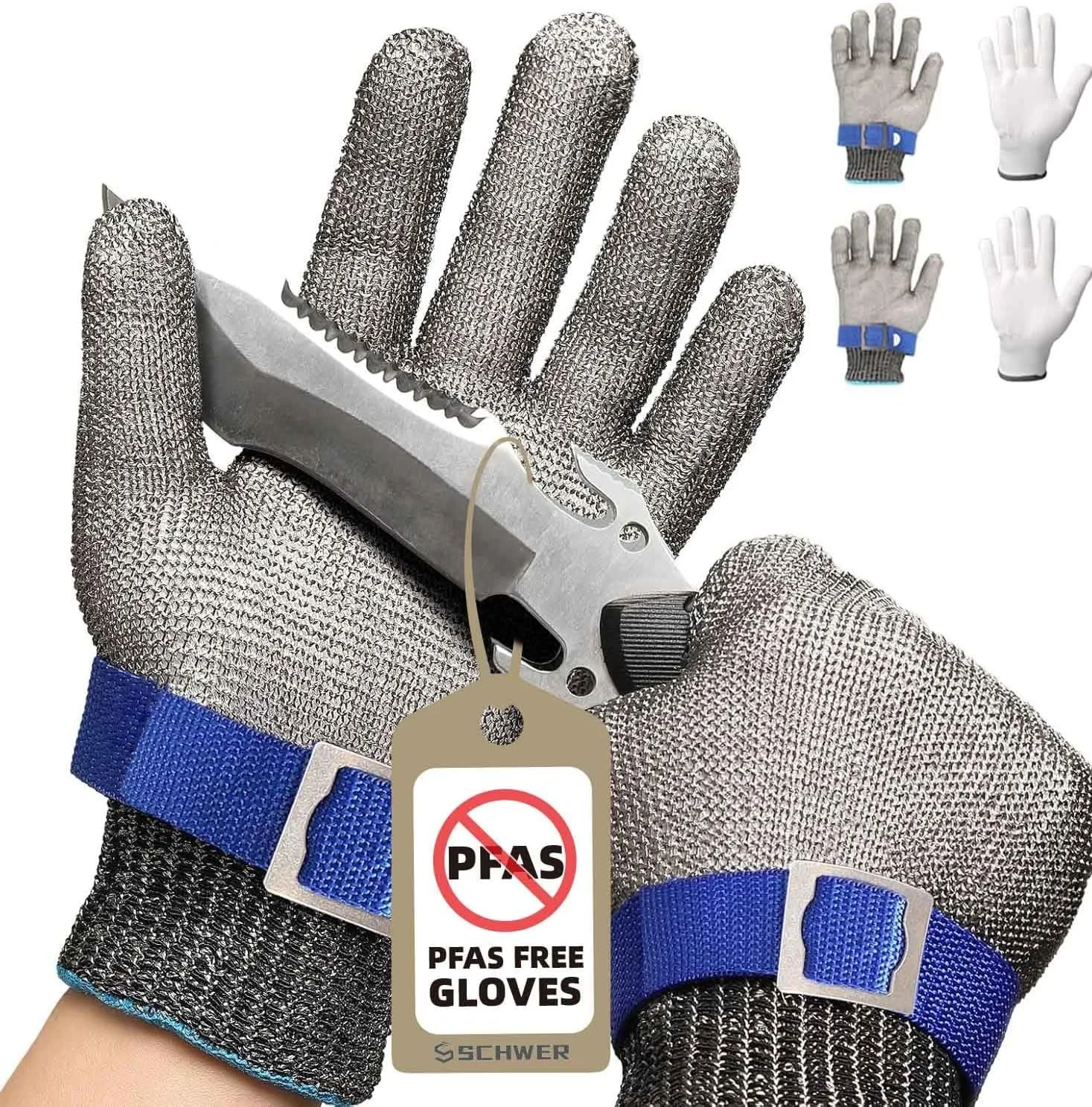 

ANSI A9 Cut Resistant Glove Food Grade 316L Stainless Steel Wire Metal Gloves Labor Cutting Gloves for Kitchen, Meat Cutting