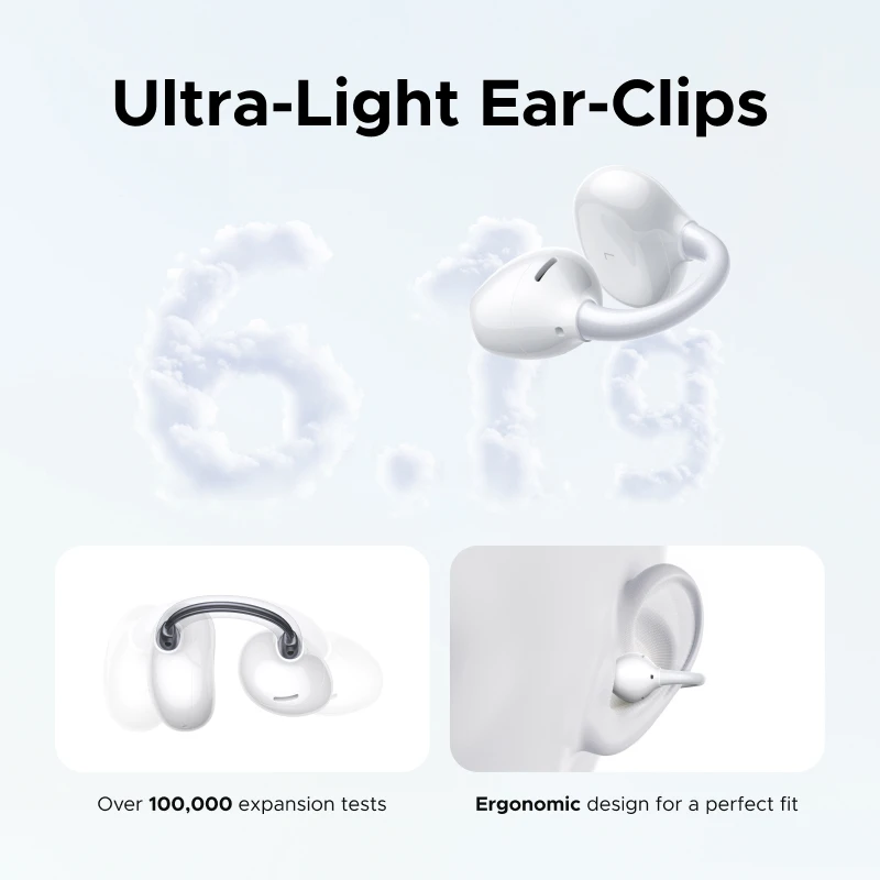 UGREEN ClipBuds オープンイヤー ワイヤレスヘッドホン Bluetoothイヤホン ANC デュアルフィードバック アクティブノイズキャンセリング、32時間再生