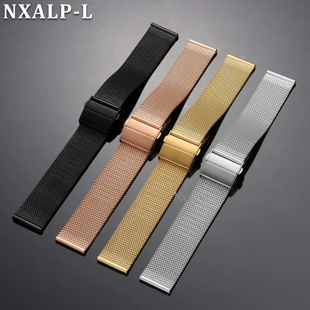 0.6 Milanese Mesh Loop 16 18mm 20mm 22mm Stainless Steel Watch Band Quick Release Bracelet 2mm Thickness Strap for DW for Omega view 3