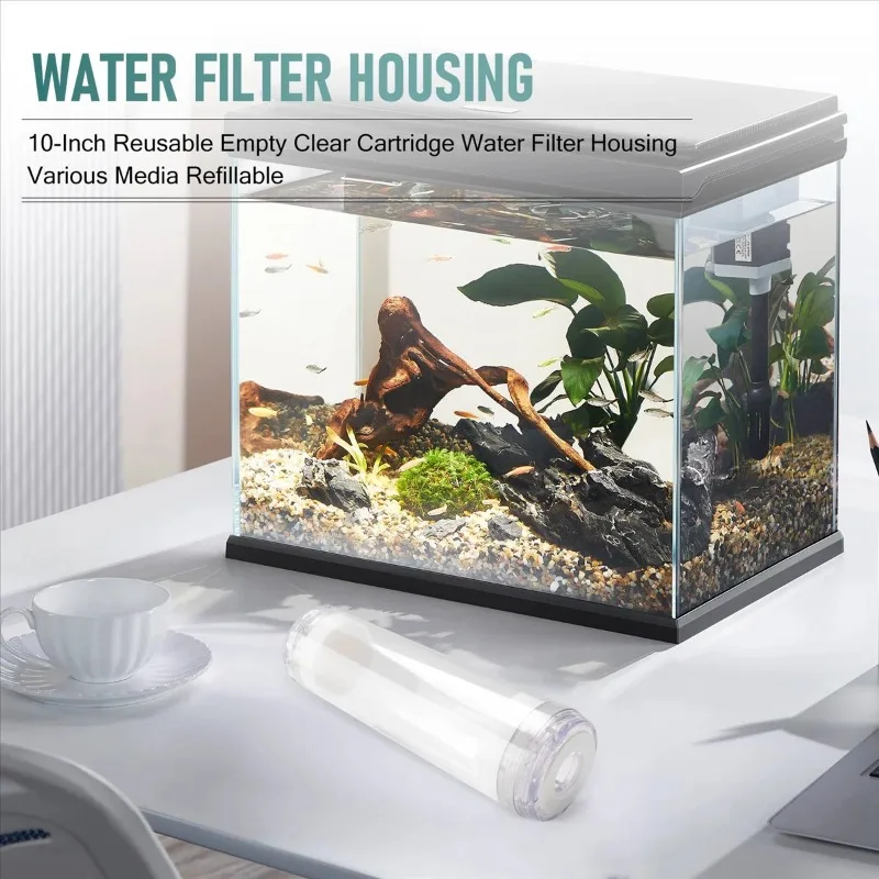 10-Inch Transparent Empty Water Filter Cartridge, Refillable Housing for Activated Carbon/KDF Media view 3
