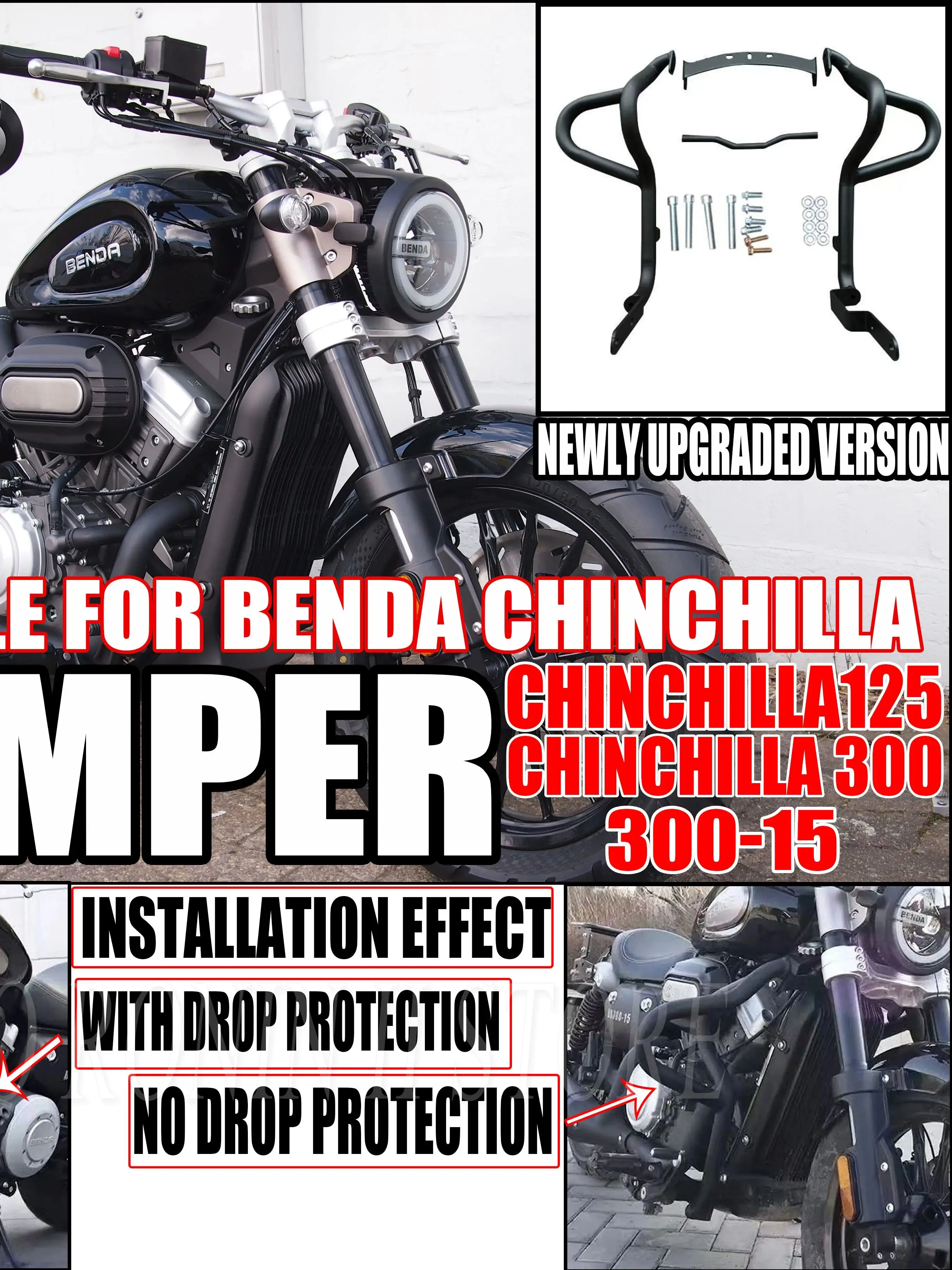 Motorschutz Highway-Sturzbügel für BENDA Chinchilla 300 BD300 300-15 Chinchilla 125 Motorrad-Rahmenschutz Stoßfänger