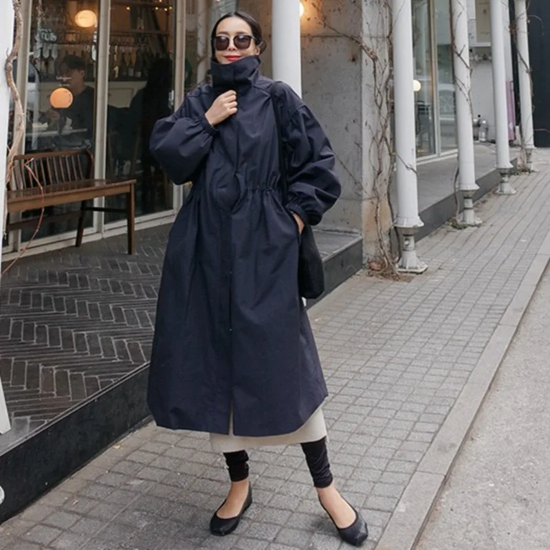 

Women's Loose Thin Mid-Length Korean Sle Windbreaker Spring Autumn Versatile Slimming Outerwear Pure Color Commute Sle
