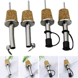 1/3PCS Metal Barware With Cover Plug Oil Dispenser Wine Pourer Bottle Stopper Wooden Cork