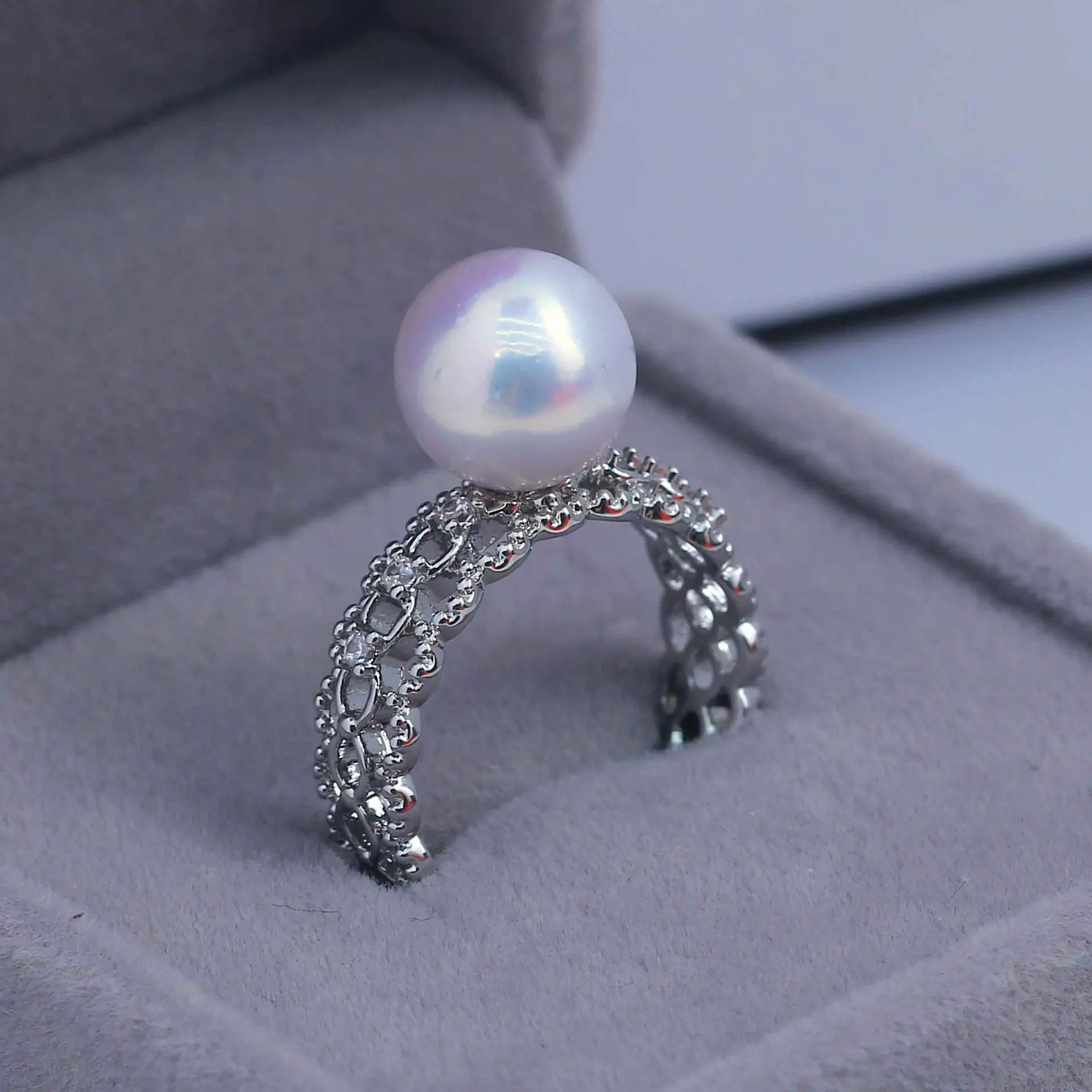JZ179  Copper Gold Plated Texture Hollow Adjustable Pearl Ring Blank Empty Settings DIY Jewelry Findings